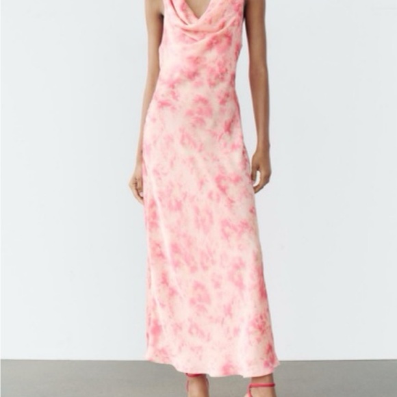 Zara Dresses & Skirts - Zara Pink and White Maxi Sundress with Cowl Neck